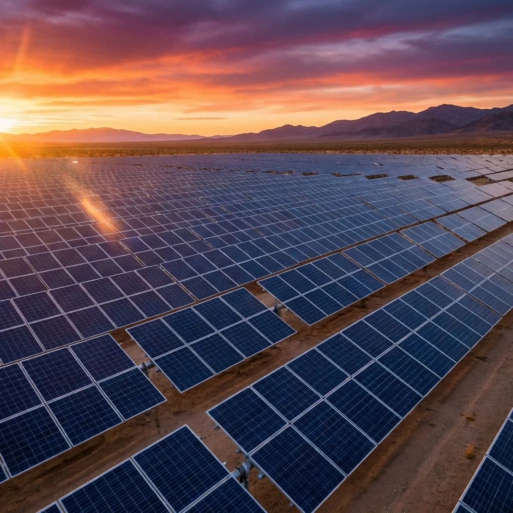 Solar farm at sunset